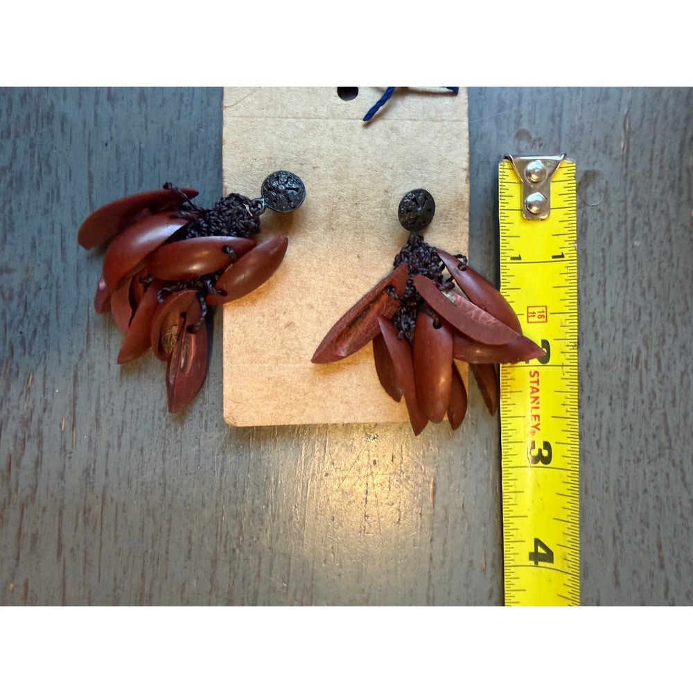 Maria Oiticica Cross Sec Dng Ear Brn Brown Seed Cluster Drop Earrings NWT